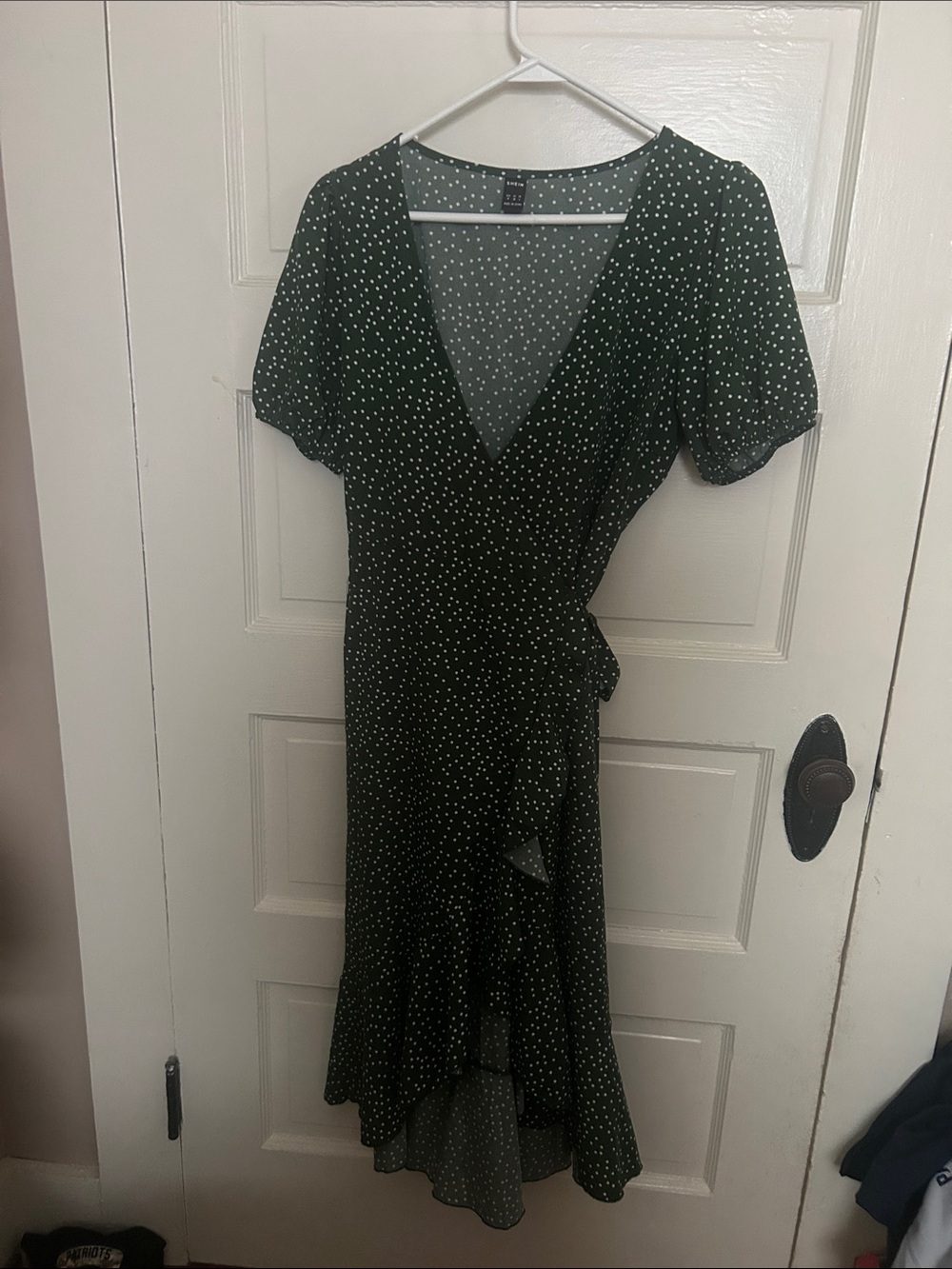 SHEIN Dark Green Polka Dot Wrap High-Low Dress